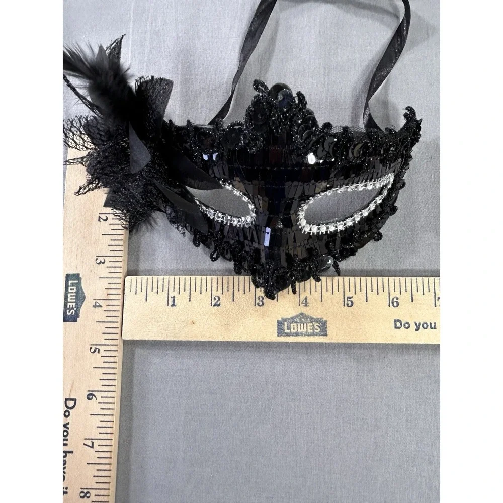 Venetian Masquerade Sequins Flower Feathers Black Half Mask‎ Dance Costume